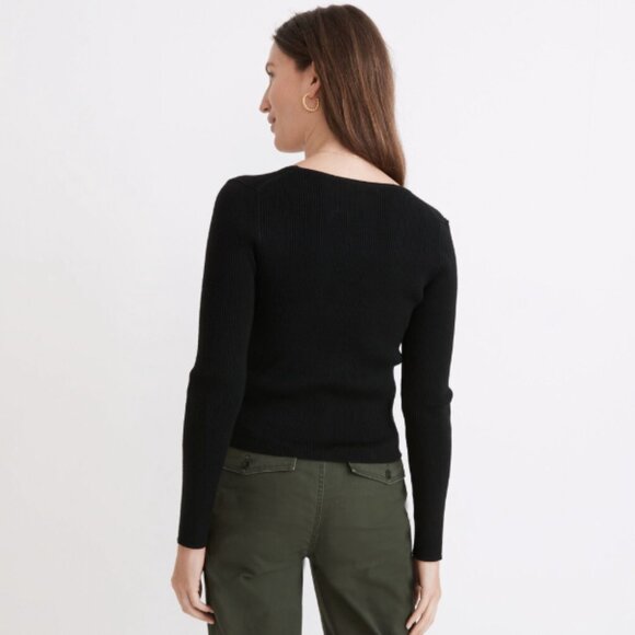 MADEWELL Carmon Ribbed V Neck Cardigan Sweater in True Black, M NWT - Picture 3 of 10